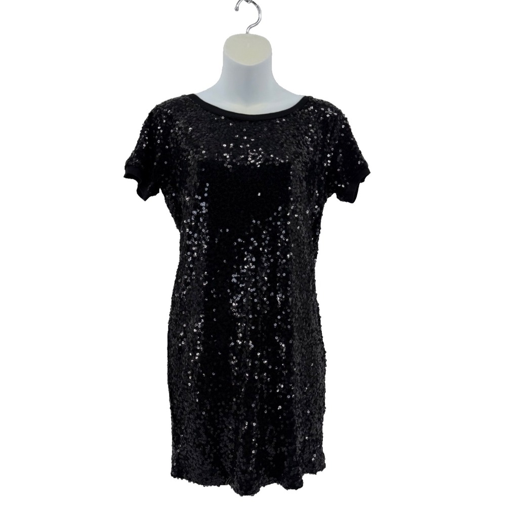 Chaudry KS Black Sequin Mini Dress - Small - Short Sleeve Party Cocktail